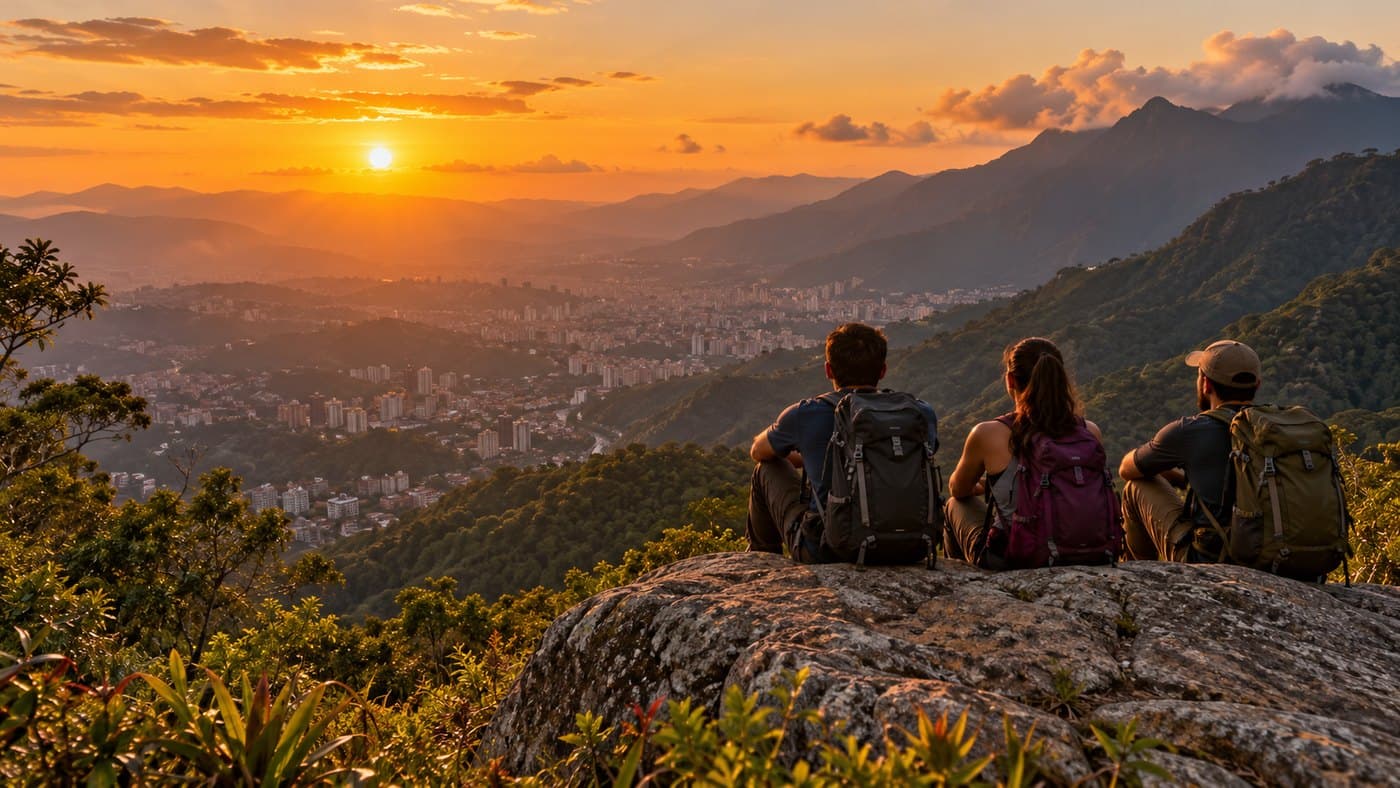 Viajeros disfrutando del atardecer